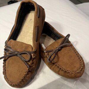 Kids Moccasin Slippers Size 13 Brown Fleece Lined Cozy House Shoes